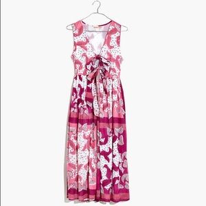 Banjanan Delphinium Palm White Pink Midi Dress